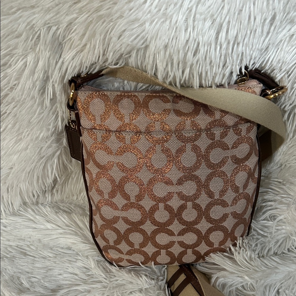 Coach OP Art Crossbody Jacquard metallic bronze and rose gold - Picture 2 of 10